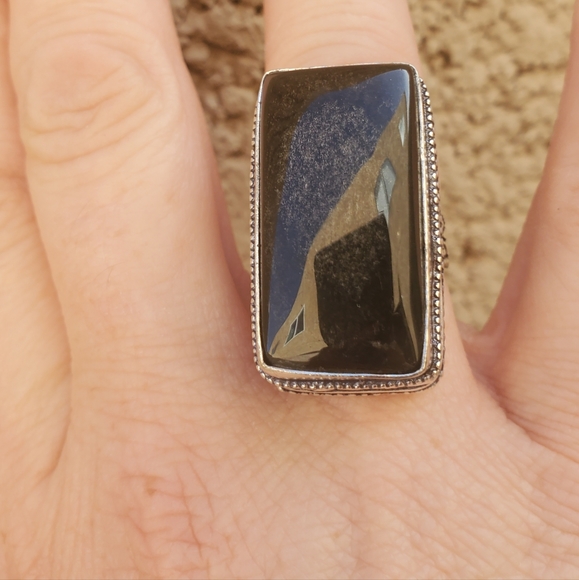 New Silver Sheen Obsidian 925 Silver Statement Ring. - Picture 8 of 15